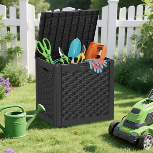GULAIMOAO Outdoor Storage Box, 35/56 Gallon Deck Box with Lockable Lid, Waterproof Resin Storage Bin for Patio Furniture, Garden Tools, Cushions, Black/Grey view 4