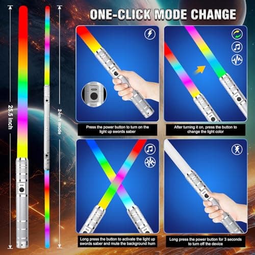 JOINBO Light Up Swords Saber with RGB Colors,Dueling Light Sword for Adults and Kids,FX Sound （Motion Sensors and Metal Hilt,Type-C Rechargeable,Halloween Xmas Toys Present,Galaxy War Fighters view 6