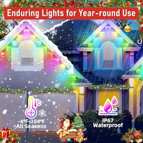MUCCCUTE Permanent Outdoor Lights for Easter100ft RGB + IC Eaves Lights with App & Remote Control, Outdoor String LED IP67 Waterproof for Holidays New Year July 4th Roof Eaves House Garden Decor view 2