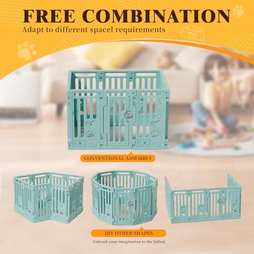 25.5" Dog Playpen 9+1 Panel Plastic Puppy Playpen for Small/Medium Dog Foldable Portable Pet Fence with Door view 3
