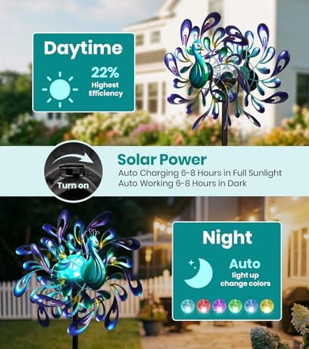 VUFOZ Peacock Wind Spinners Outdoor for Garden, Colorful Metal Kinetic Yard Art with Radial Motion, Decorative Outdoor Wind Sculpture for Lawn, Patio & Walkway view 4