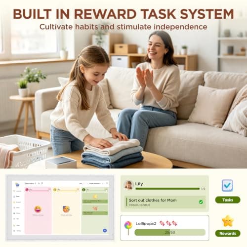27" Digital Calendar, Smart Family Planner, Snow Speckle White | Wall Electronic Calendar, 32GB Storage 1920 * 1080 IPS Full HD Touch Screen Display , Gift wall calendar for Mom Women view 6