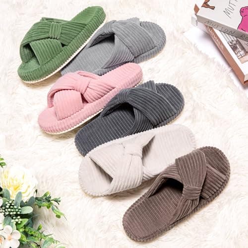 Brelzo Calvior Slippers for Women House Bedroom Memory Foam Corduroy Crossbands Slide Home Shoes view 6