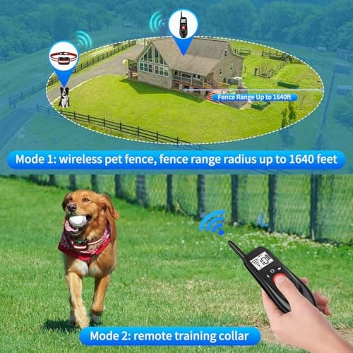 VIVIDVISTA Wireless Dog Fence for 2 Dogs - Adjustable up to 1640ft Electric Fence, 185 Days Standby Time Training Collar, Pet Containment System with 3 Training Modes, Flash Light and Waterproof view 2