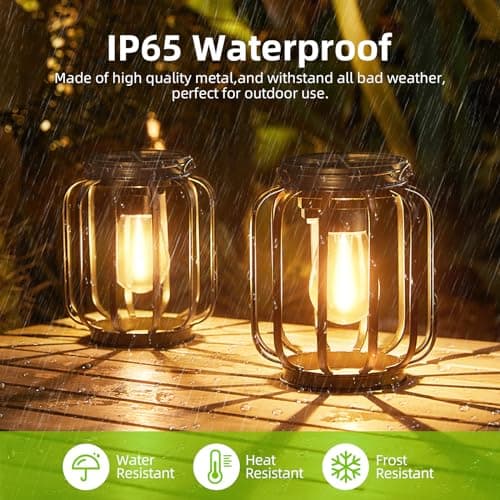 Solar Hanging Lanterns Outdoor Waterproof: 4 Pack Metal Solar-Powered Lights with Hook, Bright Warm Lantern Decor for Outside, Classic Outdoor Lighting for Yard Garden Patio Porch Balcony Decorations view 4
