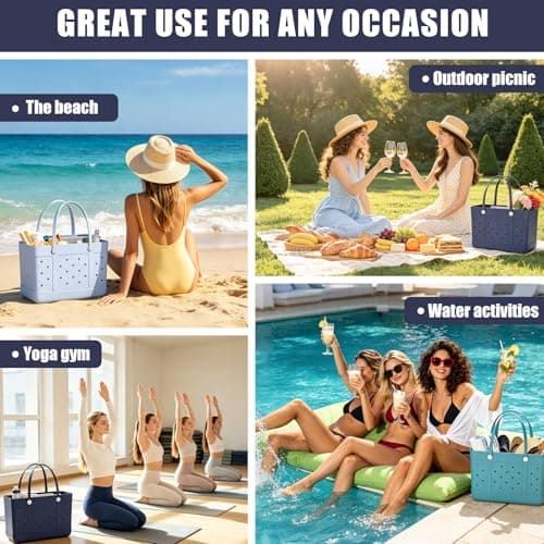 Extra Large Rubber Beach Tote, Waterproof Travel Tote Bag for Womens, X-L Rubber Handbag, Beach Bags Waterproof Sandproof view 7