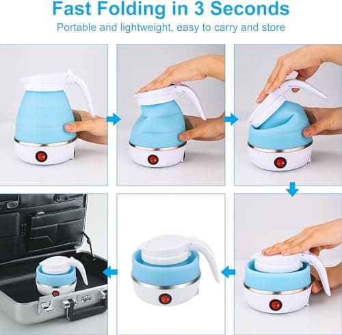 Foldable Electric Kettle, Upgraded Food Grade Silicone,600W 600ML Flash Heat Small Portable Travel Electric Kettle,110V US Plug (Sakura Pink) view 6