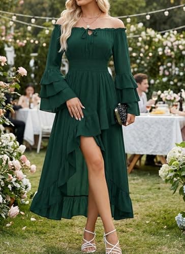 Scarlet Darkness Renaissance Dress Women Medieval Off Shoulder Peasant Flowy Ruffle Sleeve Maxi Wedding Guest Dress view 2