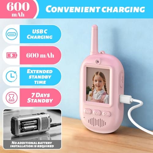 Video Walkie Talkies for Kids, 2 Pack Rechargeable Long Range Video Kids Walkies Talkies with Voice Changer, Outdoor Camping Hiking Indoor Play Toys Birthday for Boys and Girls Ages 3-12 view 4
