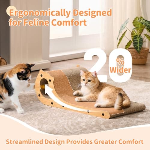 ZOMISIA Cat Scratcher Bed, 2 in 1 Cardboard Scratching Board for Indoor Cats, Scratch Couch Lounge with Bell Ball Toy for Double-Sided Usability view 2