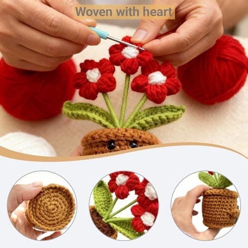 COLTUPWZ Handmade Crochet Red Flowers Birthday Gift for Mom | Mother's Day Gift, Remember I Love You MOM Emotional Support Gift for Mom from Daughters | Home Decor for Living Room, Office view 4