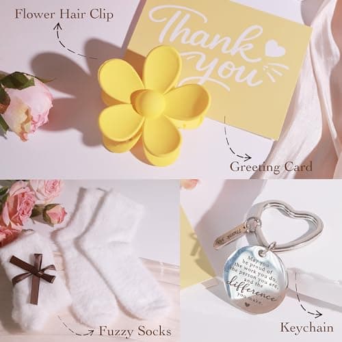 Thank You Gifts for Women Appreciation Gift Basket Sunflower Scented Candle Glass Cup Crochet Decor Unique Set for Coworkers Teacher Employee Volunteer Social Worker Paraprofessional view 6