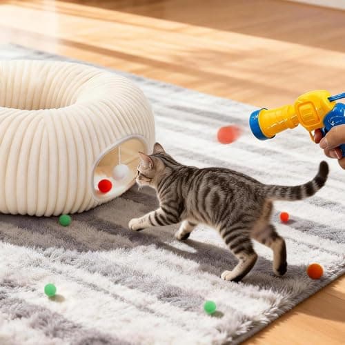 Catails Cat Tunnel Bed with 31 Pcs Interactive Cat Toys, Automatic Cat Toys for Indoor Cats Kittens, Cat Tube with Moving Ball, White view 5