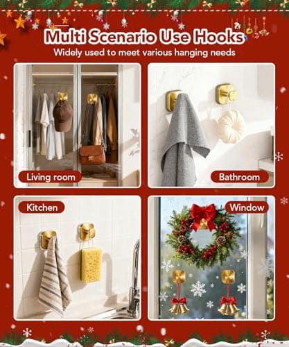 Niifawh 5Pcs Suction Cup Hooks for Shower, Suction Cup Hooks, Removable Waterproof Towel Hooks for Shower, Bathroom, Kitchen, Glass Door, Mirror, Tile, Bath Robe Looafh Wreath Hook for Hanging, Gold view 7