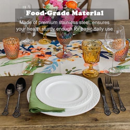 Runfly Gorgeous Retro Royal Black Stainless Steel 20 Pieces Flatware Set, Black Silverware Set, Anti-rust Stainless Steel dark Cutlery Set Utensils Including Fork Spoon and Knife view 6