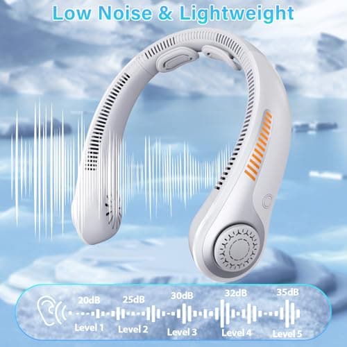Portable Neck Fan Rechargeable, 5 Speeds, Lightweight, Long Lasting, Battery Operated All-Around Cooling Quiet Personal Fans for Travel Camping Cooling Essentials, Birthday Gifts for Women Men Mom Dad view 6
