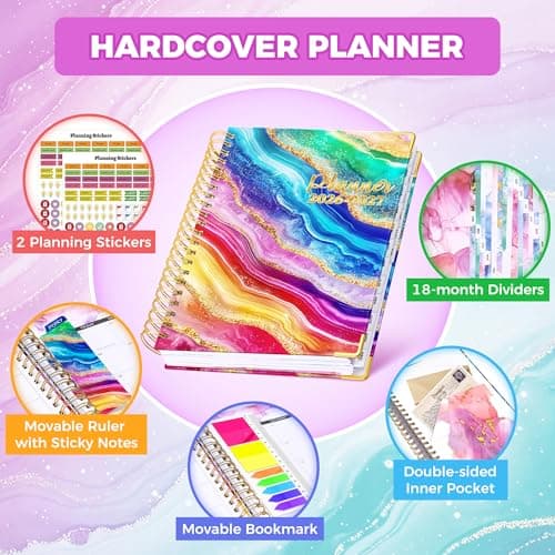 Planner 2026-2027, 18 Month Weekly and Monthly Planner, Jan. 2026 - Jun. 2027, 9" x 11.6" Hardcover Calendar Planner with Page Tabs, Separator Page, Inner Pocket, Bookmark, Stickers, Sticky Note Set view 3