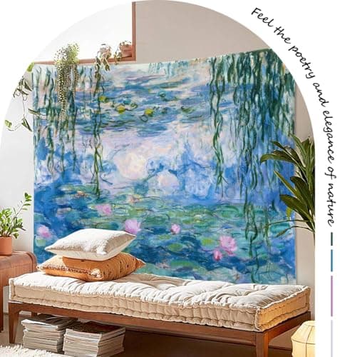 ARTCREATOR Monet Waterlily Wall Tapestry Green Floral Plant for Bedroom, Monet Wall Art Posters for Room Aesthetic, Small Nature Vintage Tapestry for Living Room Dorm (29" x 37")-02 view 3