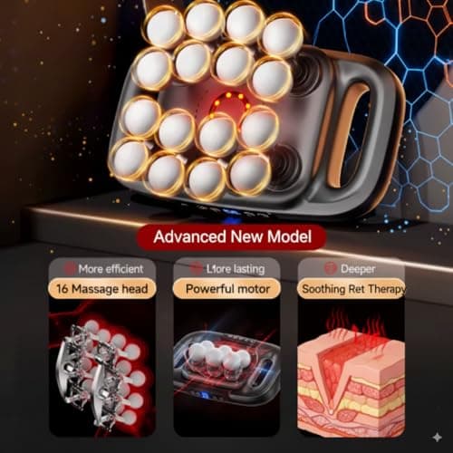 Square Bracket's Professional 16-Head Massage Gun, Deep Tissue & Muscle Recovery, Pain Relief, Whole Body Relax, Certified 2026 Model, Gray view 7