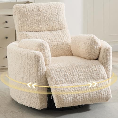 Power Swivel Glider Rocking Recliner Nursery Chair with 2 Pillows, Electric Rocker Reclining Chairs with Type-C & USB Charger Port for Living Room, High Back Barrel Armchair for Bedroom, Beige view 1