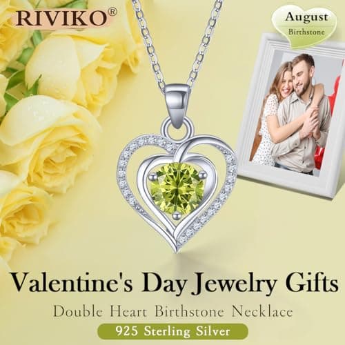 RIVIKO Heart Birthstone Pendant Necklace for Women 925 Sterling Silver Zirconia Necklaces Valentine's Day Anniversary Birthday Mothers Day Jewelry Gifts For Her Mother Wife view 2