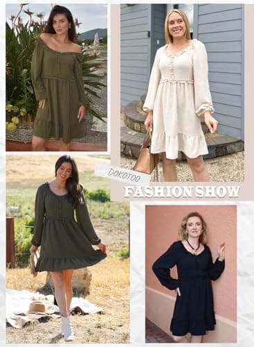 Dokotoo Womens Dresses 2026 Long Sleeve Empire Waist Ruffle Smocked Casual Mini Dress view 6