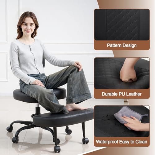 Avocahom Ergonomic Cross Legged Office Chair with Wheels, Criss Cross Desk Chair with Leg Rest, Meditation Chair Yoga Kneeling Chair, Adjustable ADHD Chair Black view 4