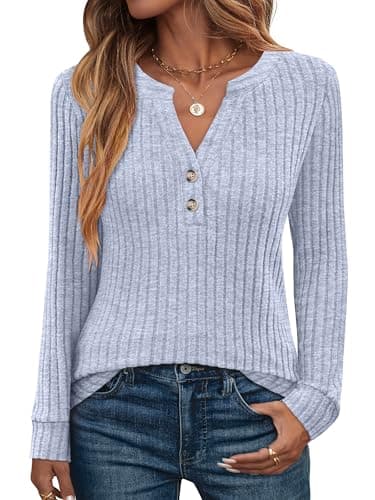 ANRABESS Womens Henley Shirts Long Sleeve Tunic Tops 2025 Fall Fashion Outfits Ribbed Knit Sweaters Ladies Casual Clothes — image 1