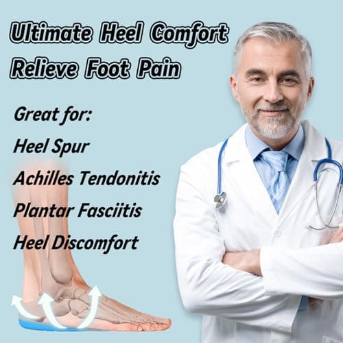 YISYFOOT Heel Cups for Heel Pain Relief, Gel Heel Pads for Shock-Absorbing, Shoes Inserts for Achilles Tendonitis, Bone Spurs, Women & Men Comfort (Blue, Small) view 3