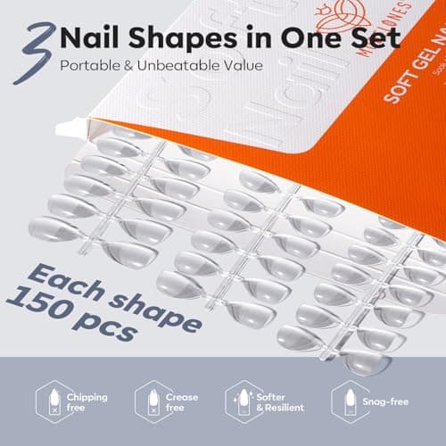 Modelones Medium & Short & Extra Short Almond Nail Tips - Multi-type 3 Styles Set Gel Tips Half Matte Full Cover Clear Acrylic Gel Kit Fake Nails for Extension DIY Salon 450Pcs 15Sizes view 7