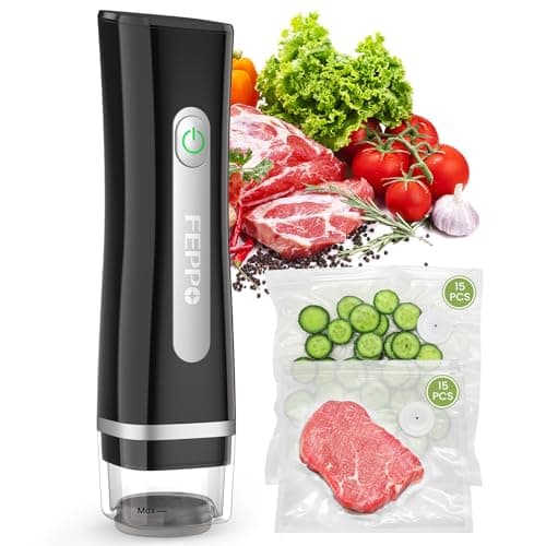 FEPPO Vacuum Sealer for Food with Visible Water Tank, Handheld Saver Compact Vacuum Sealer Machine with 30 Reusable Bags for 6X Preservation & Fresh, Black view 1