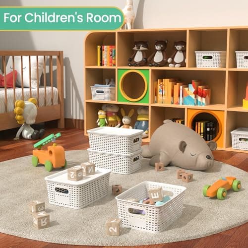 Plastic Storage Baskets with Lid-Plastic Storage Containers Stackable Storage bins: Storage Baskets for Organizing Shelves Drawers Desktop Closet Playroom Classroom Office,8 Pack-White10.2x7.2x4.1Inch view 2