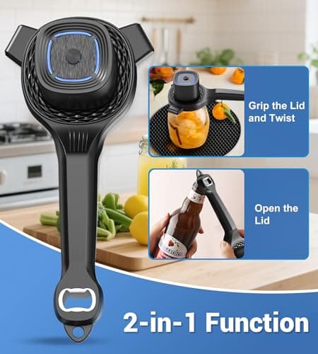 Electric Jar Opener for Seniors with Power-Clamp Technology, 2-in-1 Patent Automatic Jar & Bottle Opener Rechargeable 800mAh Hands-Free Opener with Bonus Anti-Slip Gripper Pad for Beer, Dressing, Jar view 4