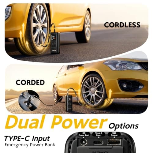 Smart Heavy Duty Tire Inflator, Auto Shut-Off at Target PSI, Portable Air Compressor, 160PSI Fast Air Pump Cordless Rechargeable & 12V DC Power, Pressure Gauge for Cars, Bikes, Motorcycles and Balls view 4