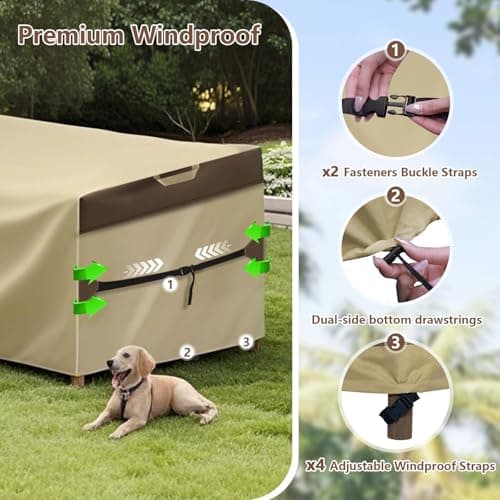 RICHIE Outdoor Patio Furniture Cover - Heavy Duty Waterproof 600D Tough Canvas Protector for Rectangular Table Cover, All-Season Dining Table and Chair Covers (108L x 82W x 28H Inch) view 4