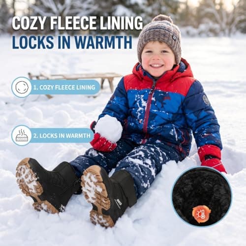 Kids Snow Ankle Boots Waterproof Winter Shoes for Boys Girls Children Youth, Anti-Slip ‌Hook & Loop‌ Zip Insulated Lined for Outdoor Cold Weather Hiking view 5