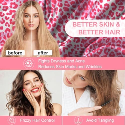 Silk Pillow Cases 2 Pack King Size with Hidden Zipper, Mulberry Silk Pillowcase for Hair and Skin, Smooth and Soft Breathable Cooling Silk Satin Pillowcase Set of 2, Gifts for Women，Leopard Pink view 5