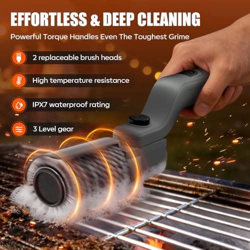 YEYES Electric Grill Brush for Outdoor Grill - Cordless Rechargeable BBQ Cleaner with 7-Angle Adjustable Head, 2600mAh Power Rotary Grill Cleaning Brush for Gas Charcoal Grates (Gray) view 2