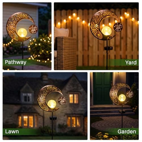 MEBRUDY Solar Garden Decor Lights with Tag, Moon Solar Light Waterproof Outdoor Decor for Yard, Lawn, Patio, Pathway, Garden Gifts for Mother, Grandma, Women view 4