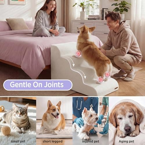 Lesure Dog Stairs for Small Dogs and Cats Pet Steps Ramp for Bed and Couch with CertiPUR-US Certified Foam with Non-Slip Bottom, Beige, 3 Steps view 4