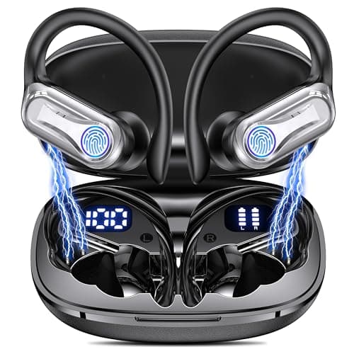 Wireless Earbuds, Sports Bluetooth 6.1 Earhooks Headphones, 90H Playtime LED Charging Case, ENC Noise Cancelling, 16.2mm Driver HiFi Stereo, IPX7 Waterproof Earphones for Running Workout Gym Black — image 1