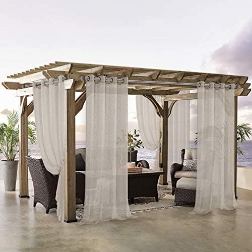 LORDTEX Burlap Linen Look Outdoor Curtains for Patio - 2 Panels Waterproof Sheer Curtains for Pergola, Porch, Cabana and Gazebo Grommet Indoor/Outdoor Voile Sheer Drapes (52 x 84 inch, Linen) view 6