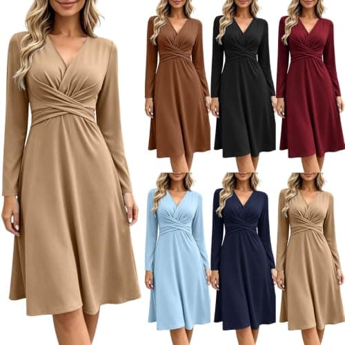 Long Sleeve Wrap Dress Women Twist Waist Dress V Neck Dresses — image 1