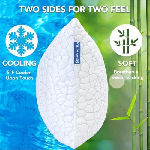 QUTOOL Cooling Pillow for Sleeping, CertiPUR-US Shredded Memory Foam Queen Pillows Set of 2, Cool Pillow for Hot Sleepers Adjustable Firm Pillow for Side, Back, Stomach Sleepers Soft Yet Support,White view 3