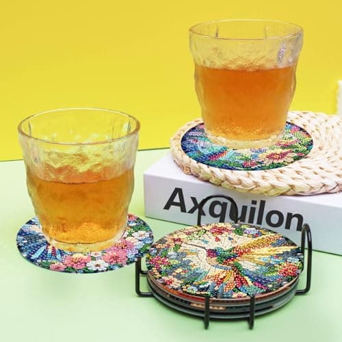 Axquilon Diamond Art Coasters Kit for Adults, 8 Pcs Hummingbirds Diamond Painting Coasters Kit with Holder, DIY Non Slip Art Supplies 4x4in view 3