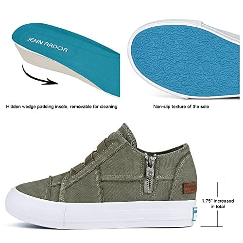 JENN ARDOR Wedge Sneakers for Women Fashion Canvas Shoes Casual Platform Hidden Heel Womens Slip On Sneaker Non Slip Side Zipper view 5