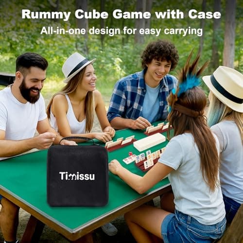 Timissu Rummy Cube 6-8 Players with 8 Wooden Racks 214 Large Number Rummy Tiles Travel Size Rummy Cube Game with Case 8 Players Travel Game Set for Fun Family Board Games view 6