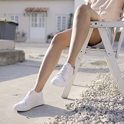 JENN ARDOR Wedge Sneakers for Women Fashion Canvas Shoes Casual Platform Hidden Heel Womens Slip On Sneaker Non Slip Side Zipper view 3