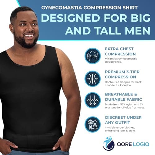 QORE LOGIQ Gynecomastia Compression Shirts for Men - Sleeveless Slimming Undershirts Tummy Control and Body Shaper Tank Top view 3