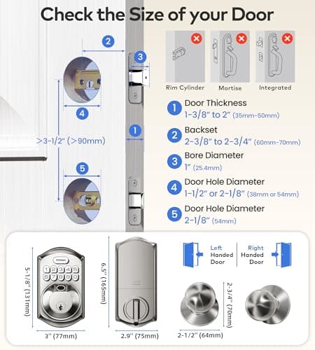 TEEHO TE012W-K WiFi Smart Keyless Entry Door Lock with Handle, Fingerprint Door Knob & Digital Keypad, APP Remote Control, Works with Alexa & Google, Electronic Deadbolt for Front Door, Satin Nickel view 6